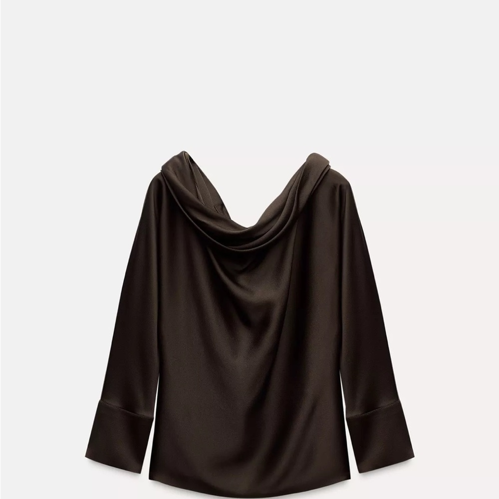 Zara Dark Brown Drape Neck Blouse